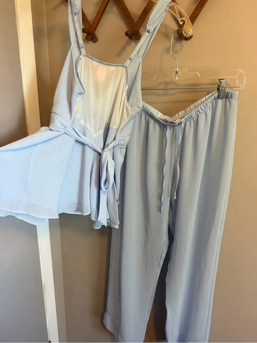 La Vie en Rose Powder Blue Chiffon Cami Wide Leg Pants Pajama Set M - Picture 2 of 9